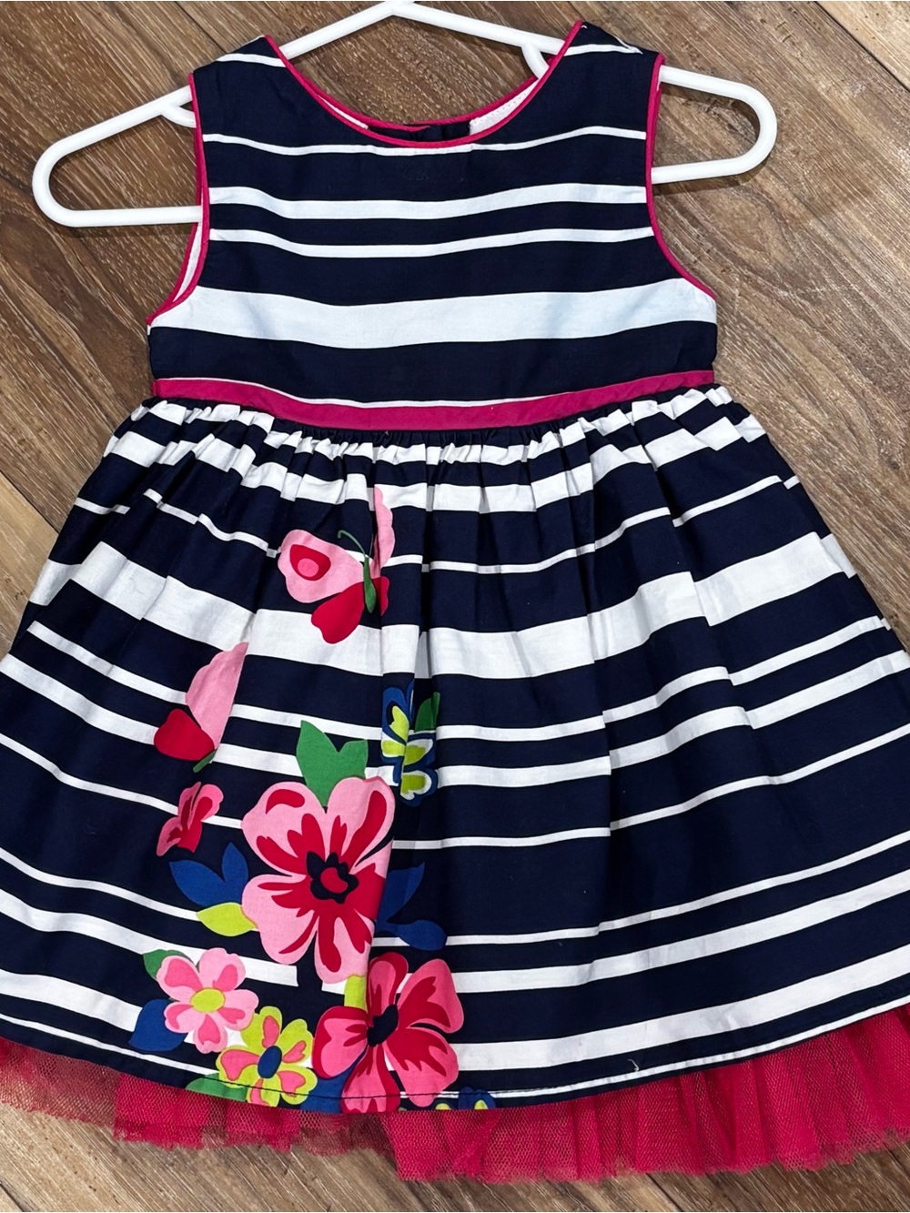 Youngland Navy & White Striped Dress with Pink Floral Accents